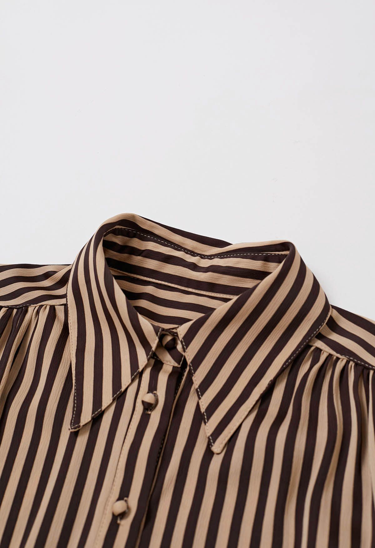Stripe Print Point Collar Buttoned Shirt