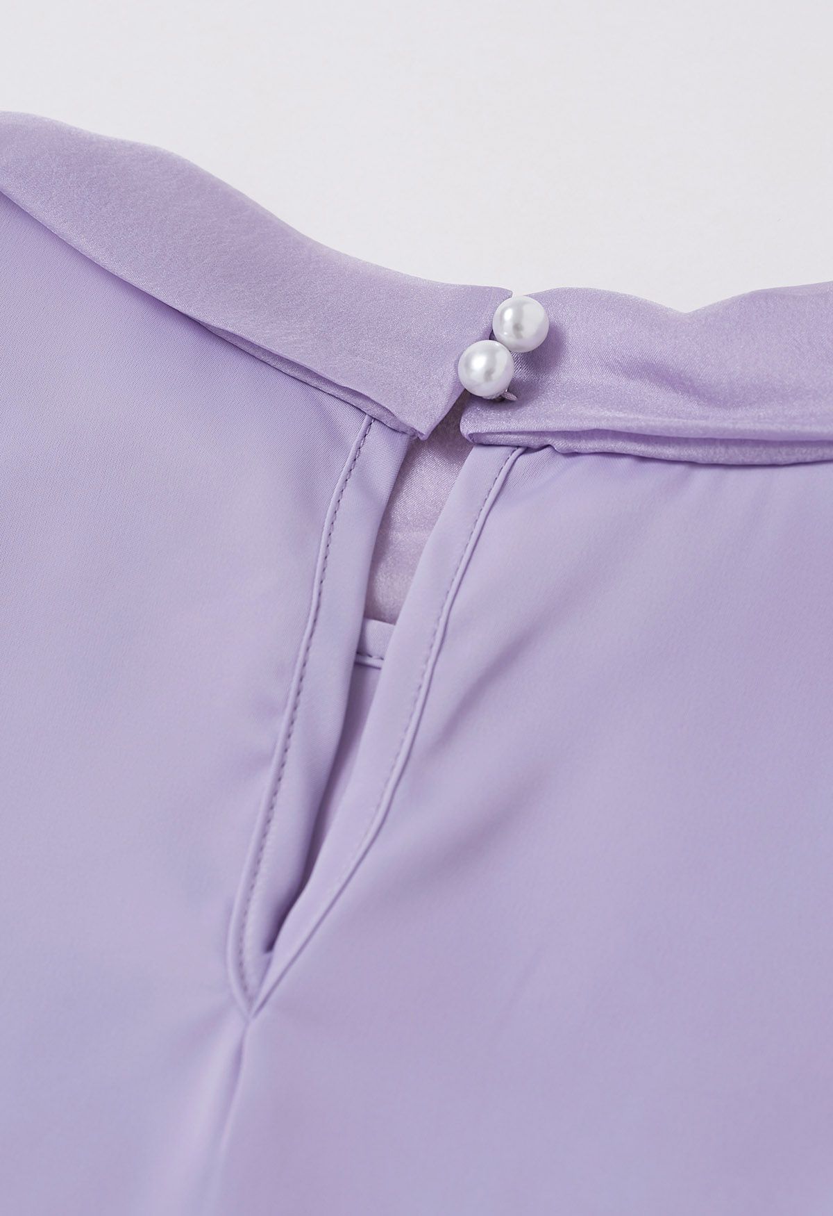 Self-Tie Bowknot Floral Brooch Satin Shirt in Lavender