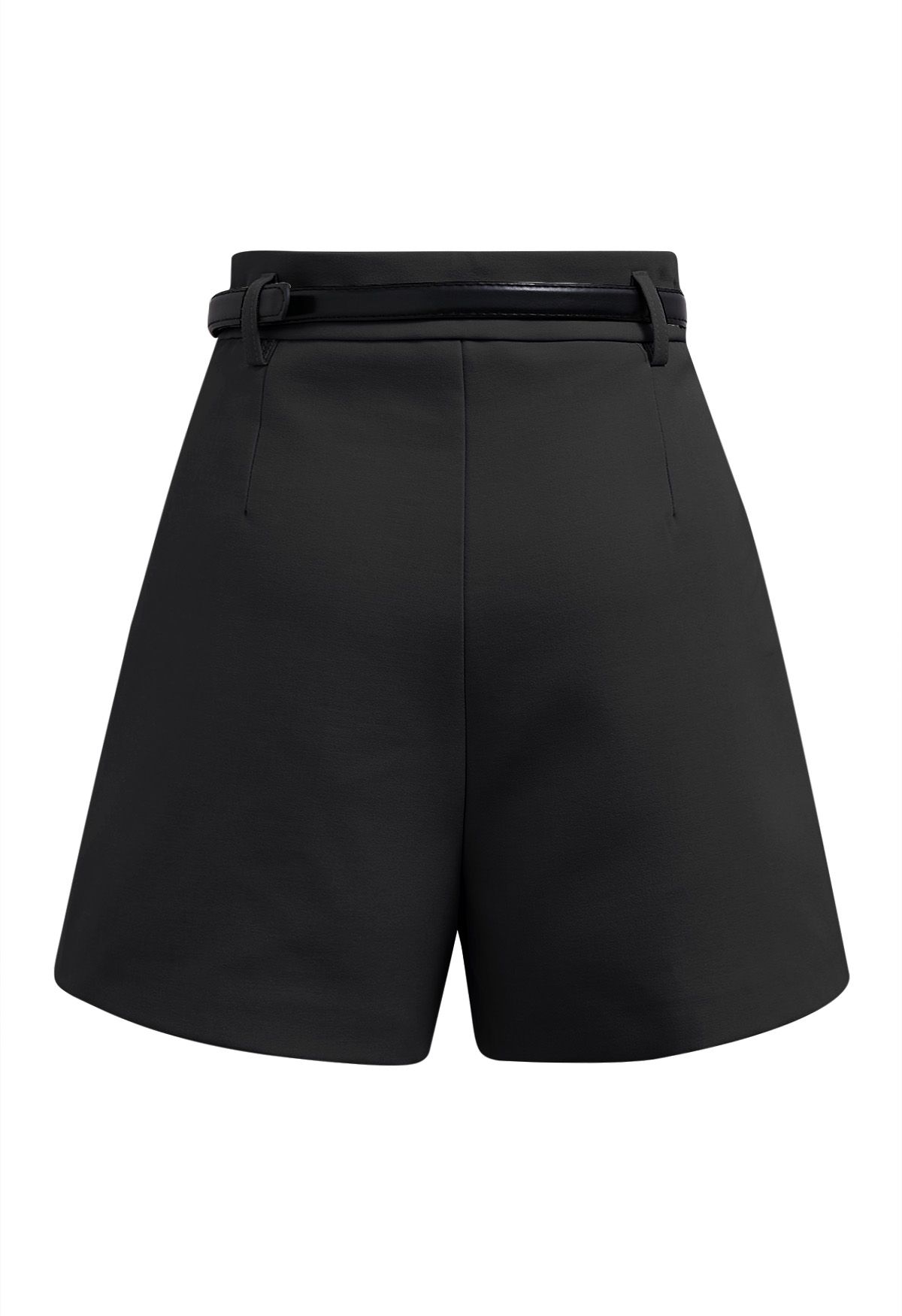 Chic Belted Front Pocket Shorts in Black