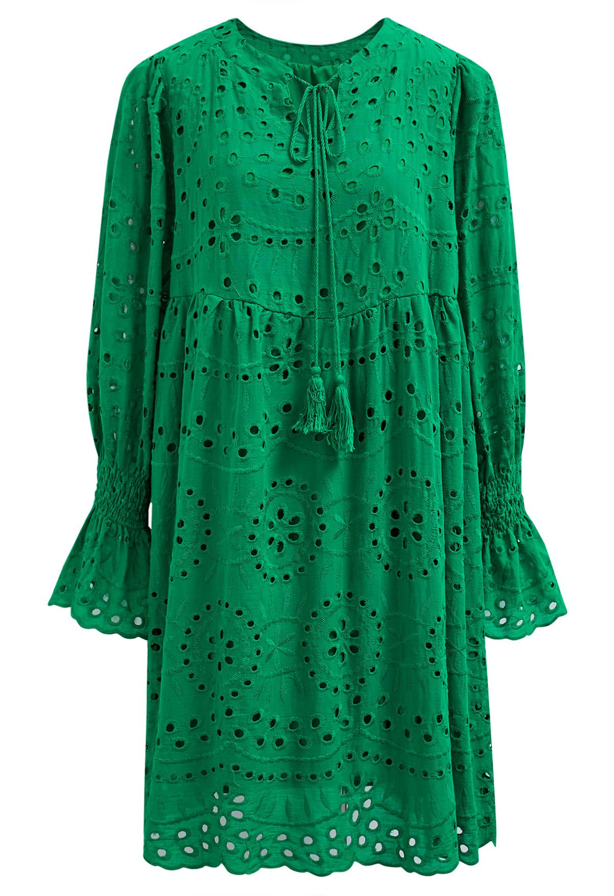 Eyelet Embroidery Tassel String Dolly Dress