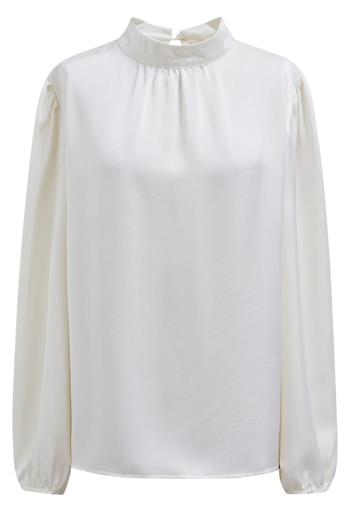 Tie Waist Bubble Sleeve Texture Top in Cream