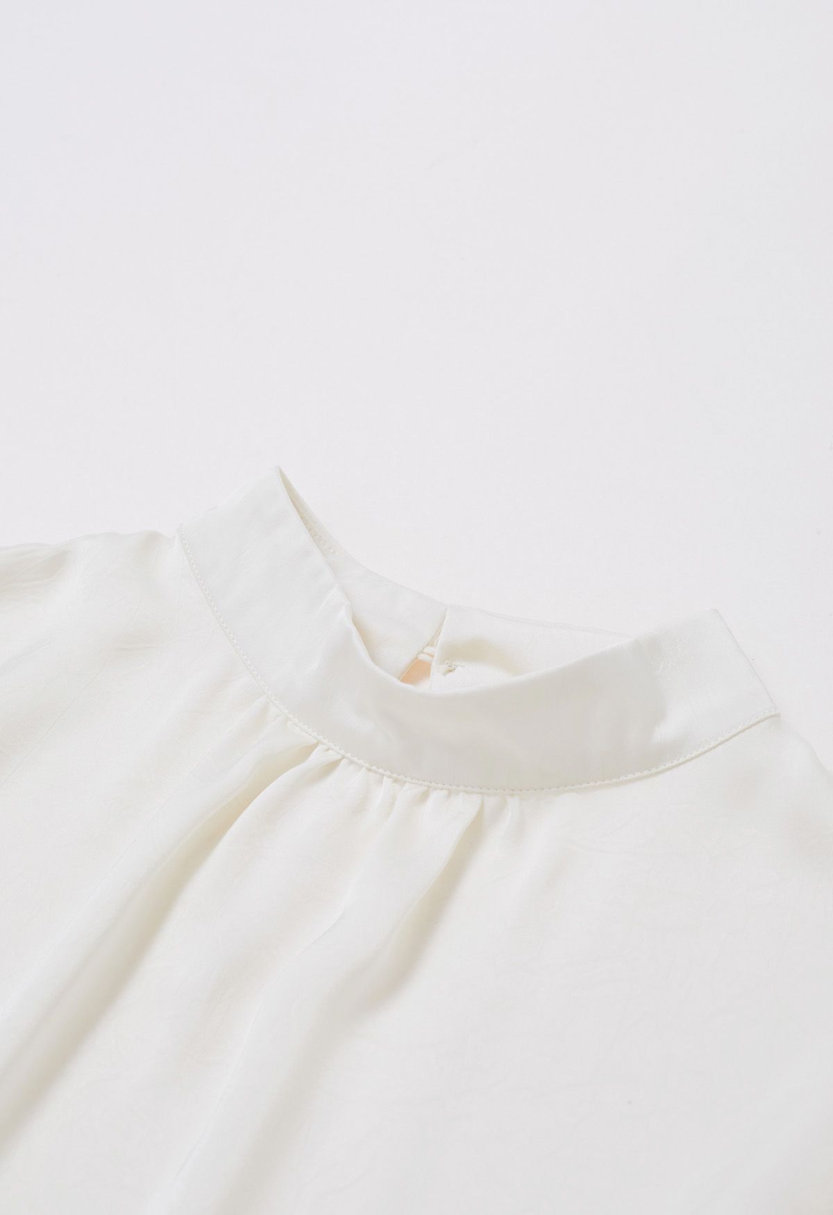 Tie Waist Bubble Sleeve Texture Top in Cream