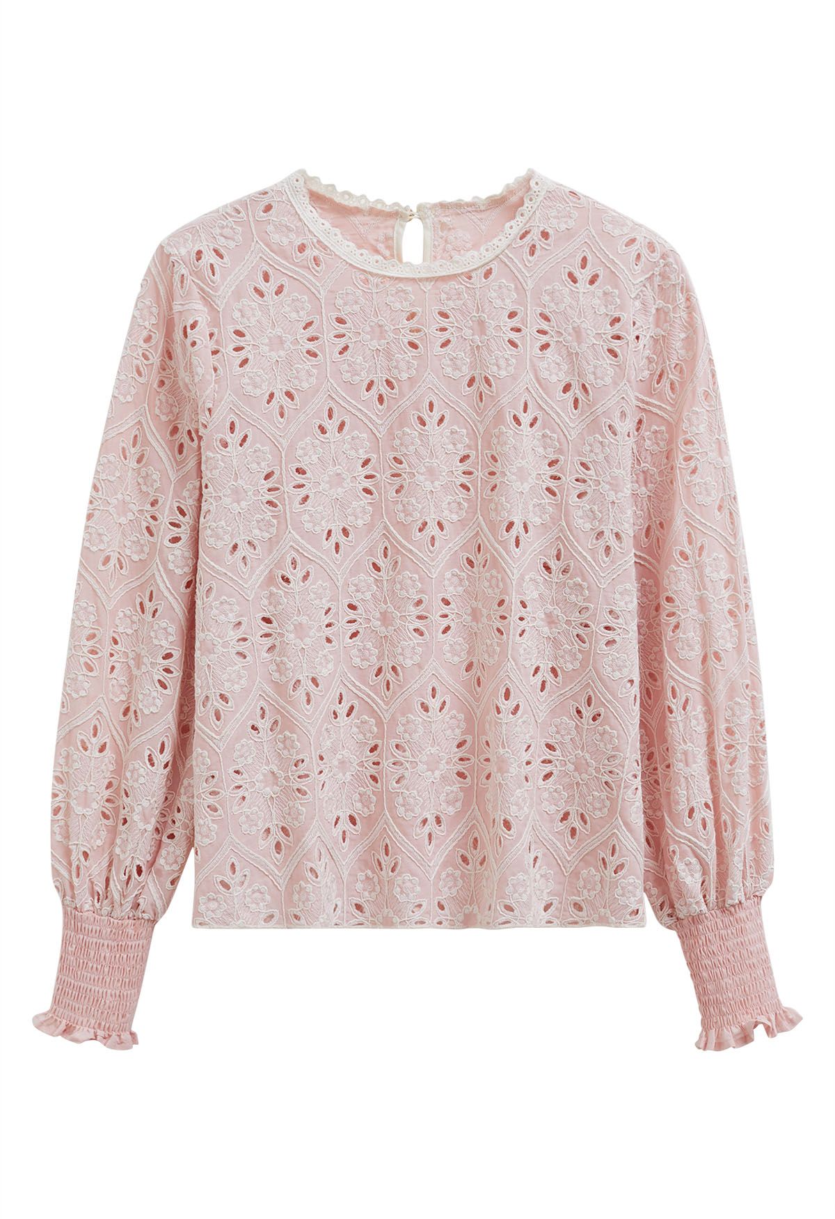 Floral Embroidered Eyelet Dolly Top in Pink