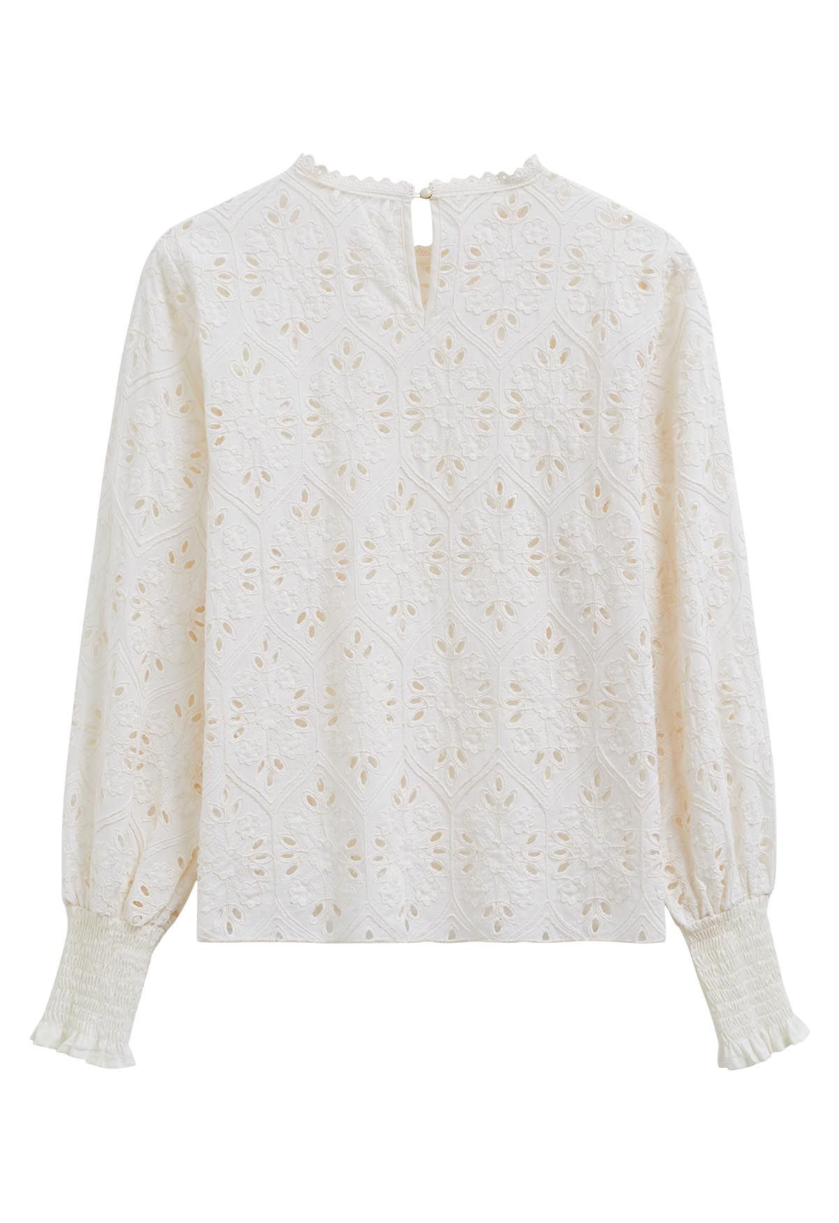 Floral Embroidered Eyelet Dolly Top in Cream