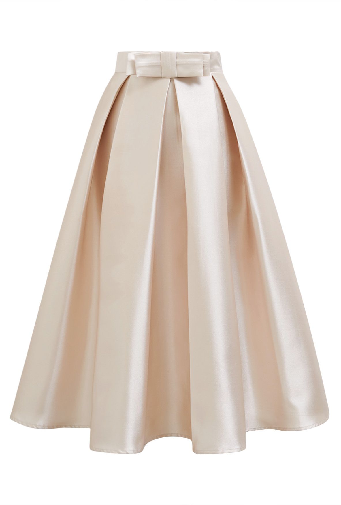 Luxurious Night Bowknot Pleated Midi Skirt in Champagne