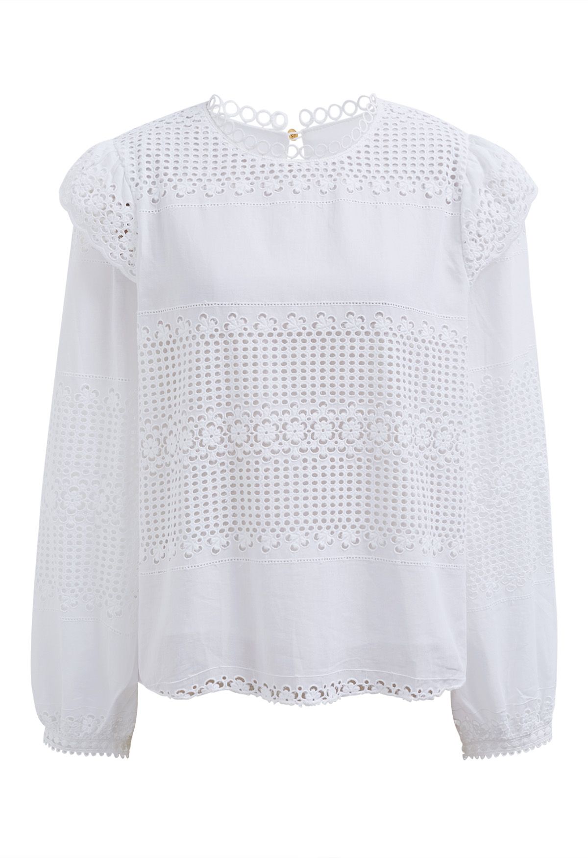 Boho Chic Eyelet Embroidered Cotton Top in White