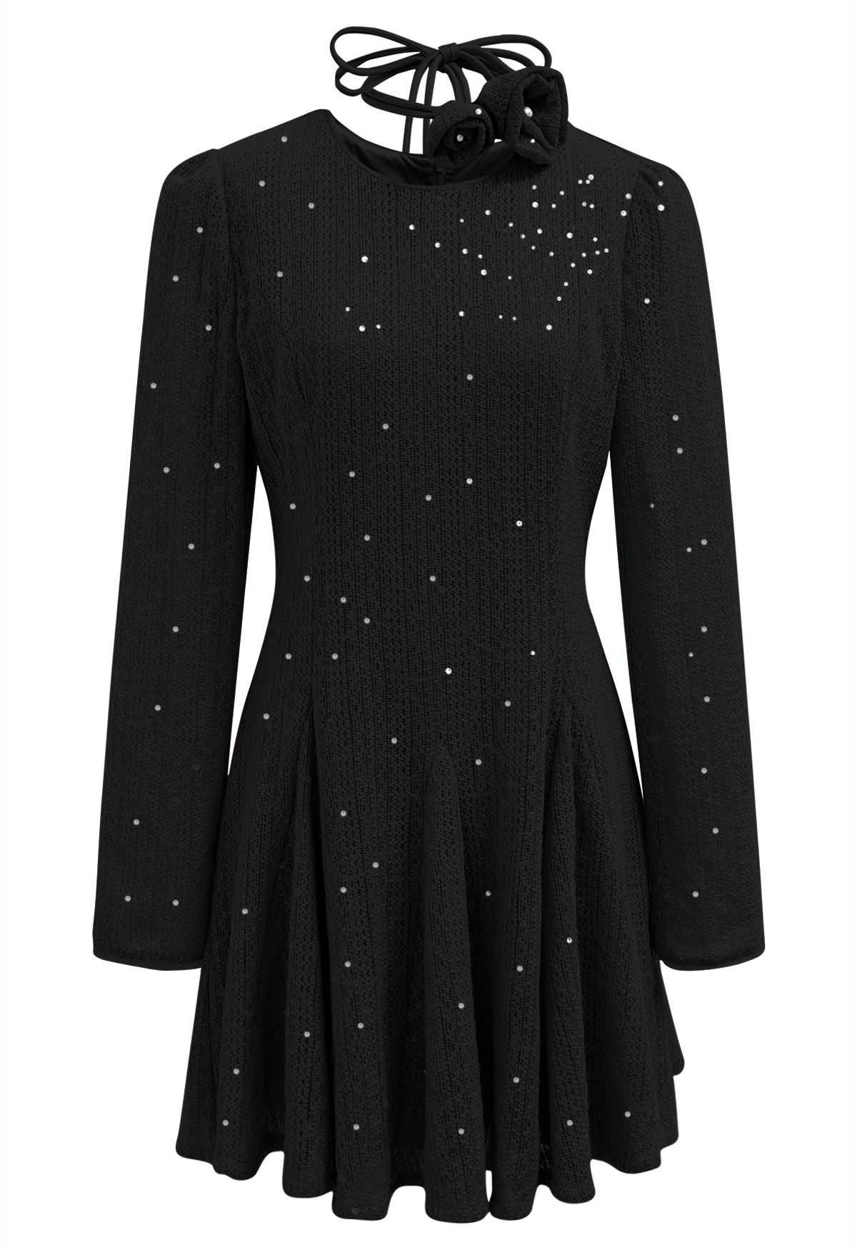 Glitter Sequin Frilling Dress with Choker in Black