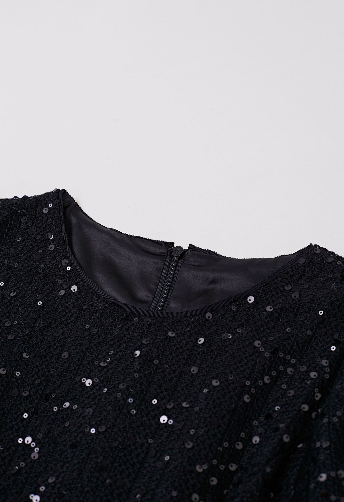 Glitter Sequin Frilling Dress with Choker in Black