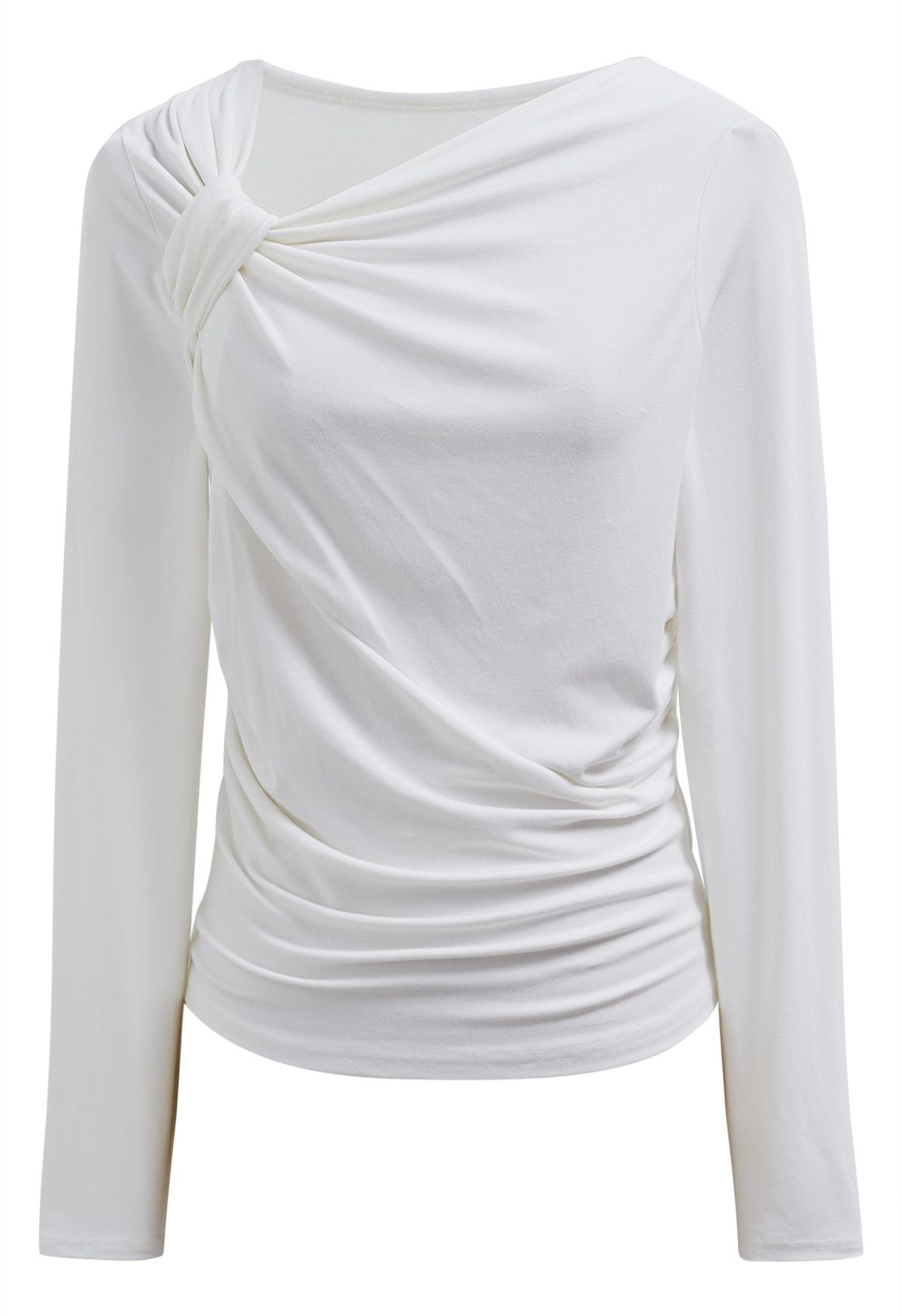 Side Knotted Soft Cotton Top in White