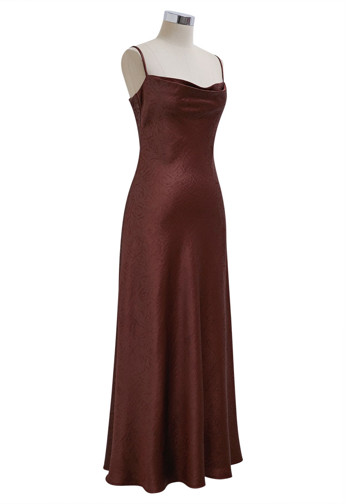 Texture Jacquard Drape Neck Satin Cami Dress in Burgundy