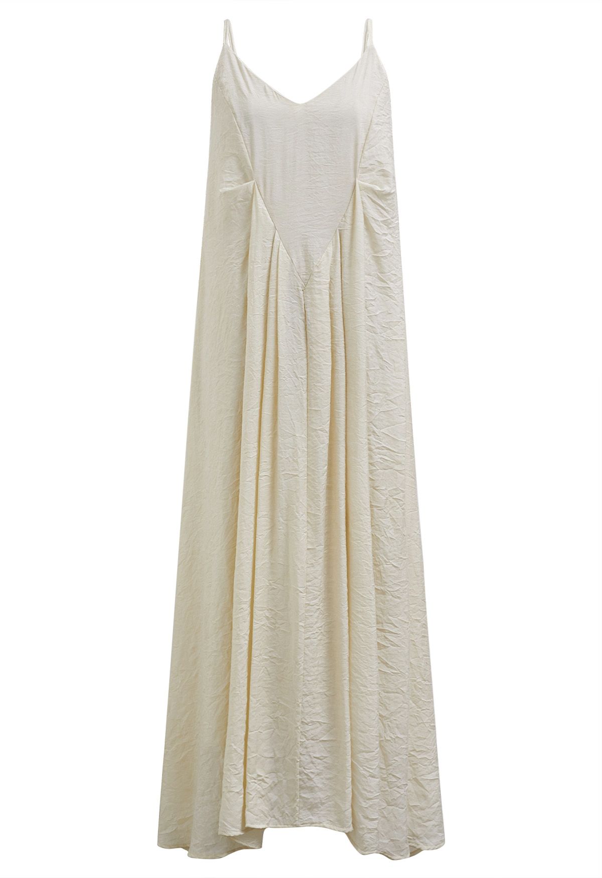 Texture V-Neck Frilling Hem Cami Midi Dress in Cream