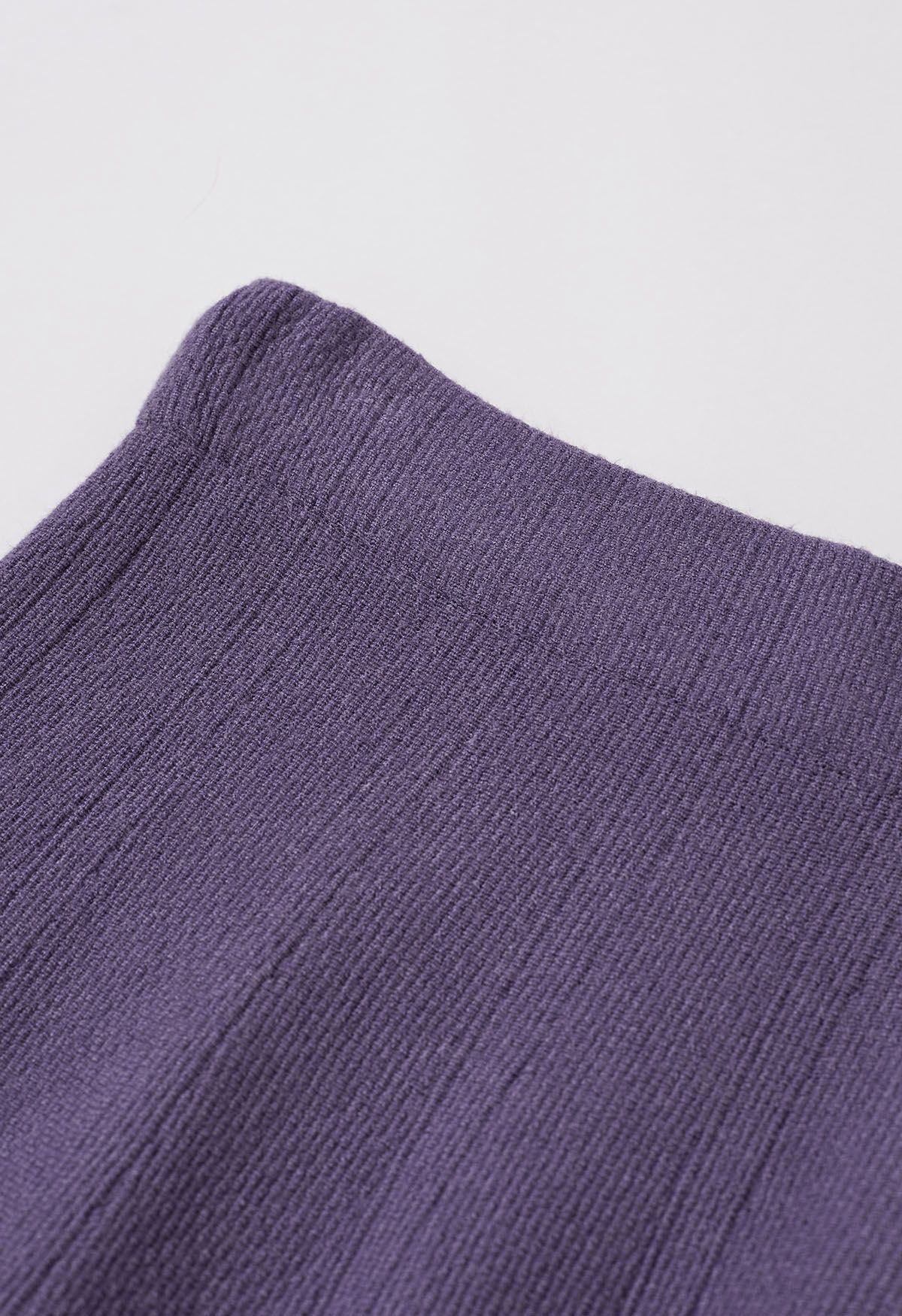 Textured Knit Flare Hem Knit Midi Skirt in Purple