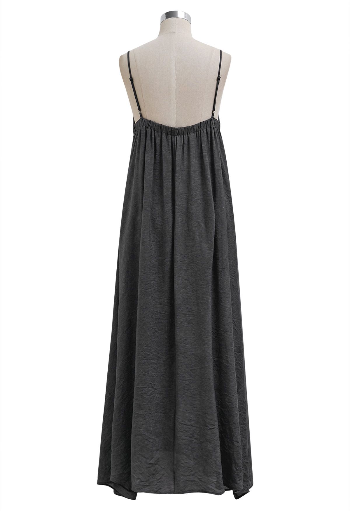 Texture V-Neck Frilling Hem Cami Midi Dress in Smoke