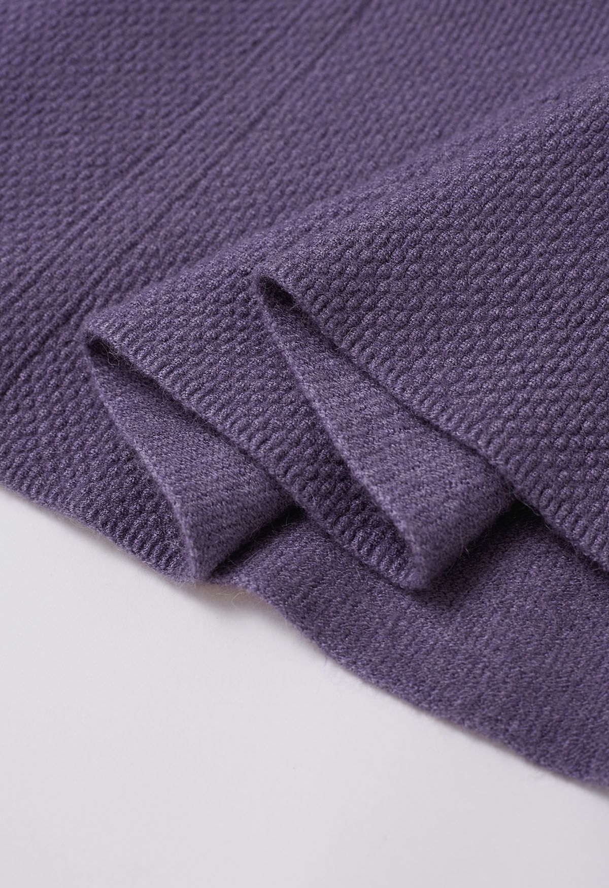 Textured Knit Flare Hem Knit Midi Skirt in Purple