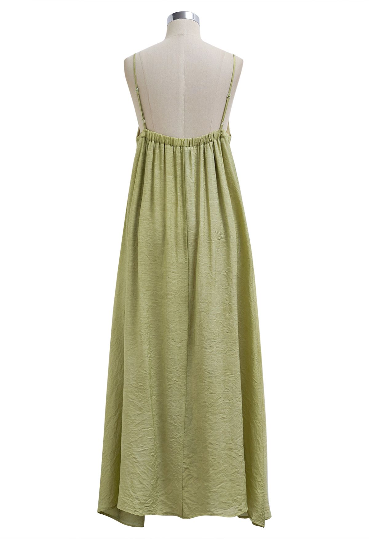 Texture V-Neck Frilling Hem Cami Midi Dress in Pistachio