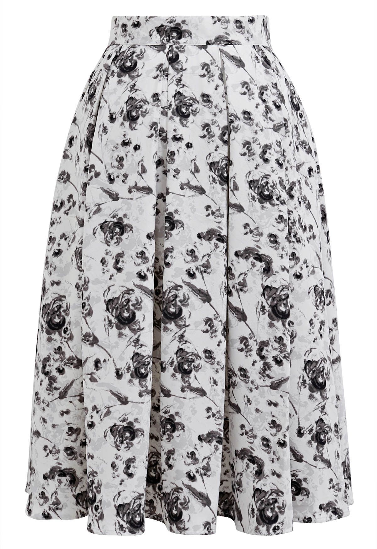 Inky Floral Pleated A-Line Skirt