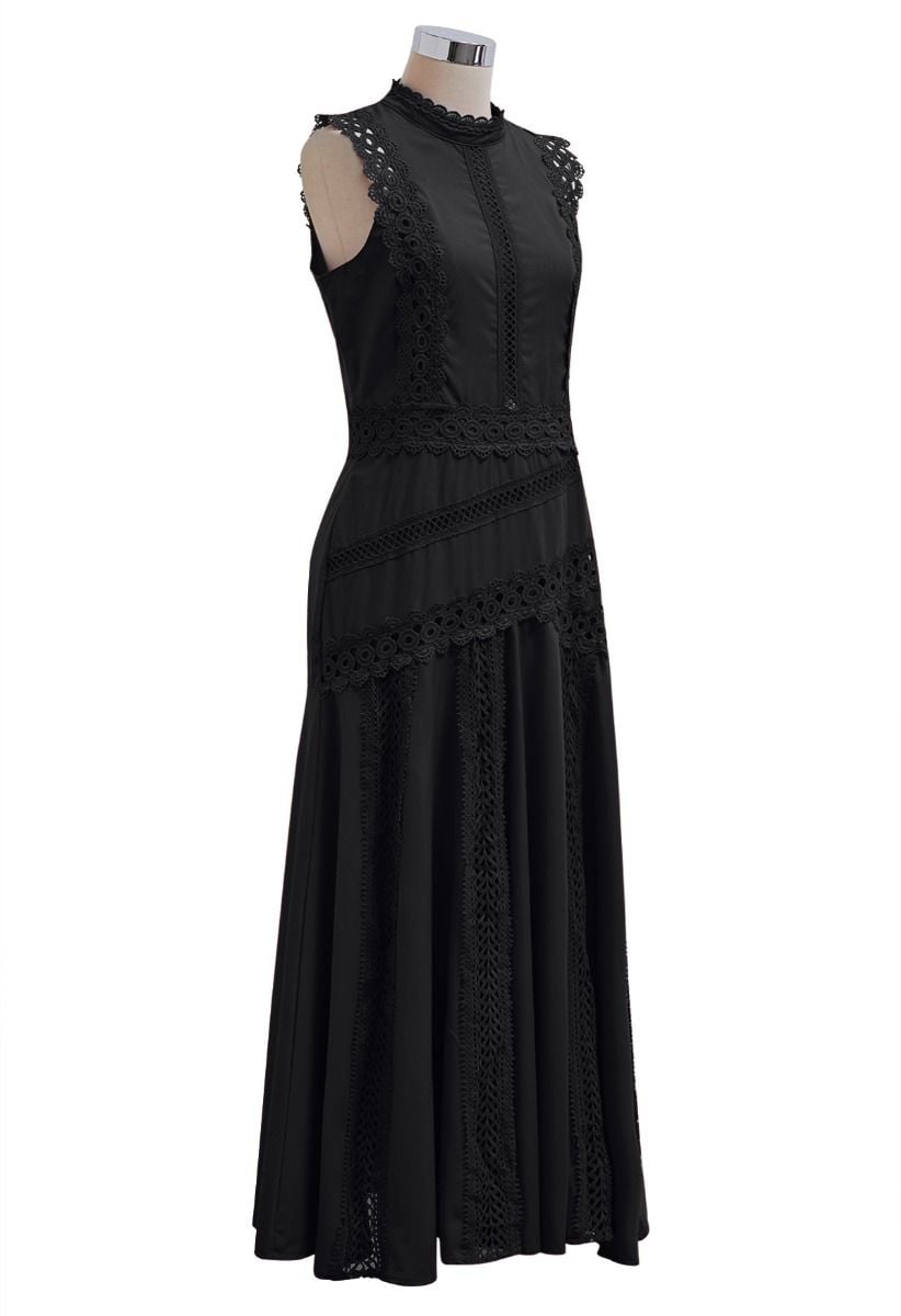 Dive into Elegance Lace Panelled Sleeveless Dress in Black