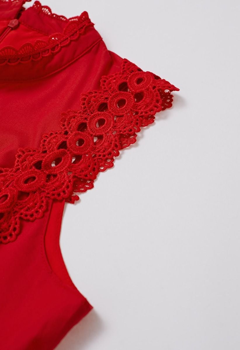 Dive into Elegance Lace Panelled Sleeveless Dress in Red