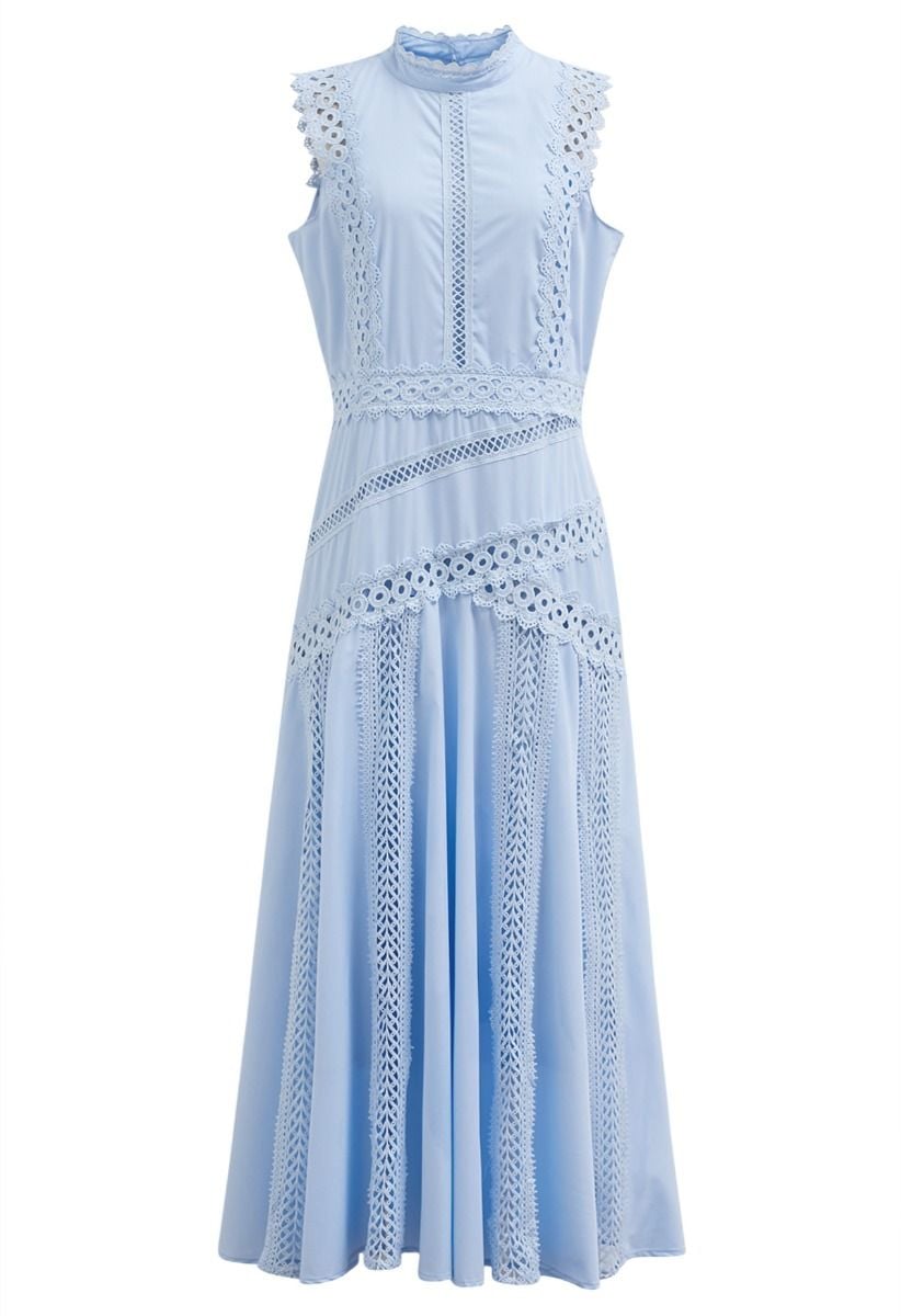 Dive into Elegance Lace Panelled Sleeveless Dress in Baby Blue