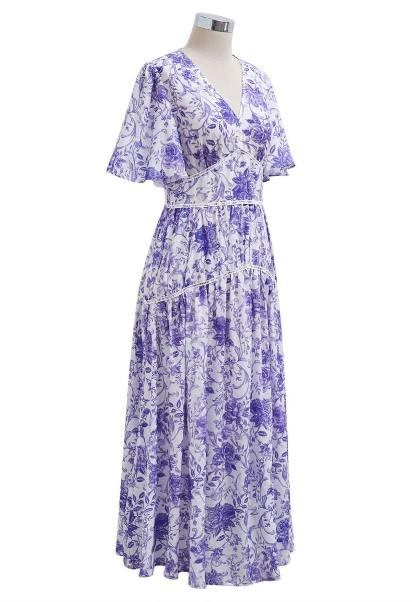 Purple Hues Rose Printed Midi Dress