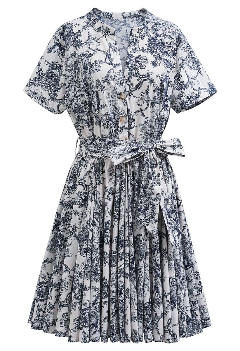 Baroque-Inspired Self-Tie Bowknot Frilling Hem Dress