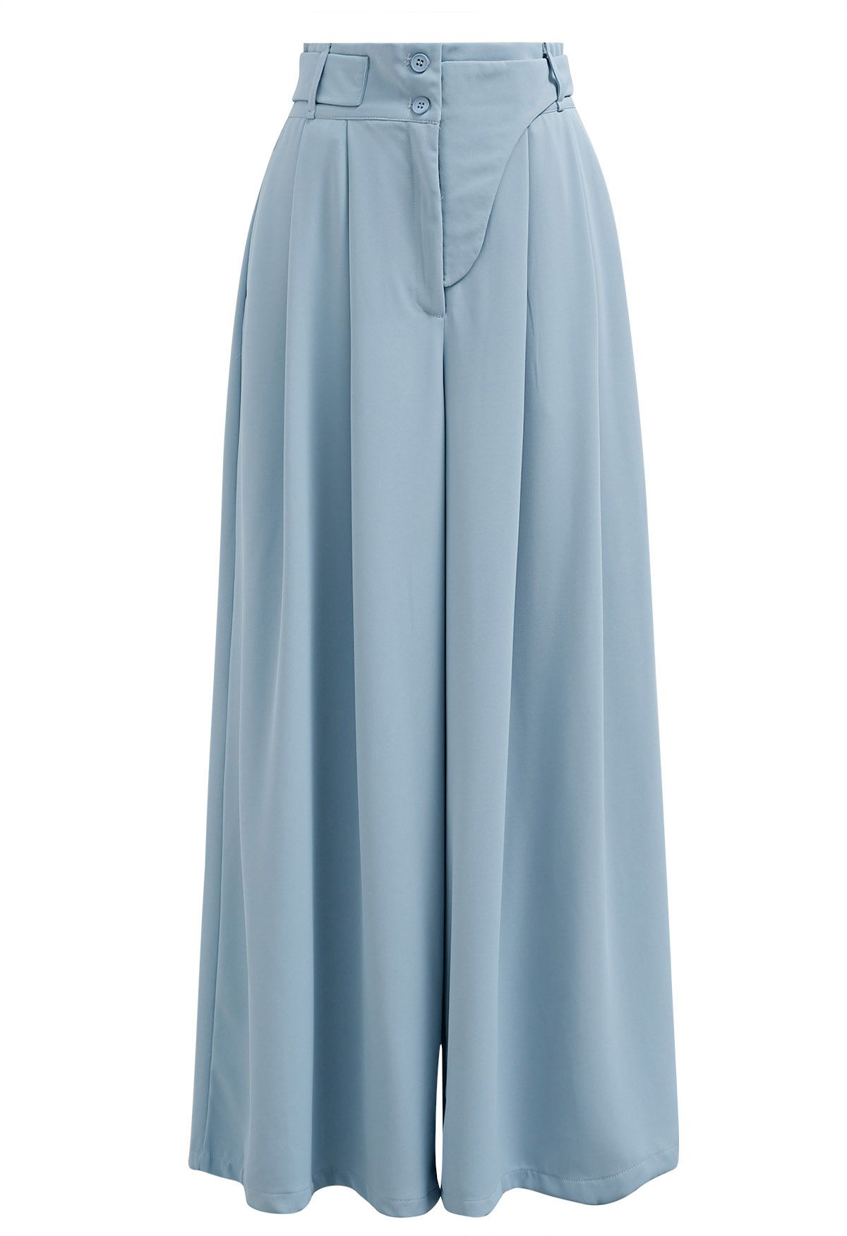 Decorative Belt Pleated Wide-Leg Pants in Blue