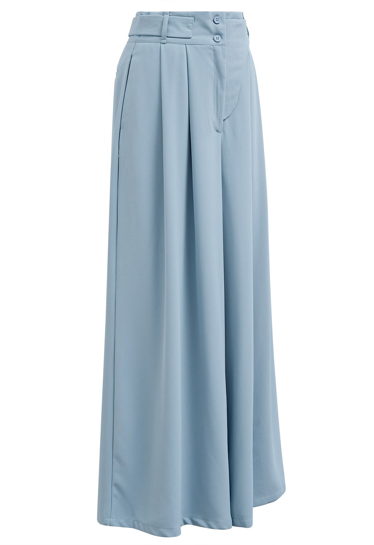 Decorative Belt Pleated Wide-Leg Pants in Blue