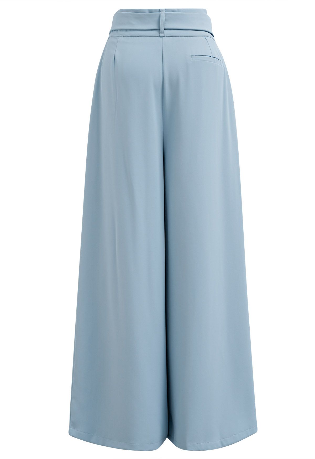 Decorative Belt Pleated Wide-Leg Pants in Blue