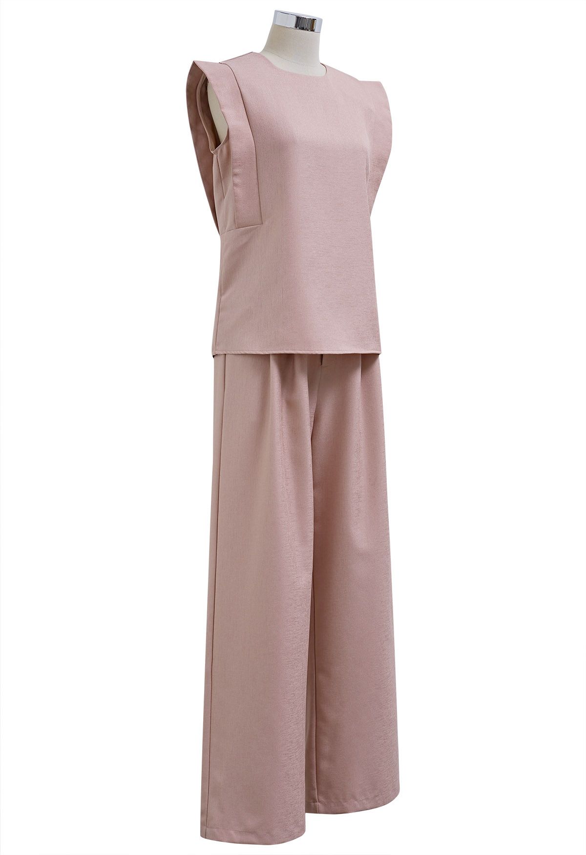 Chic Sleeveless Top and Flowy Wide-Leg Pants Set in Pink