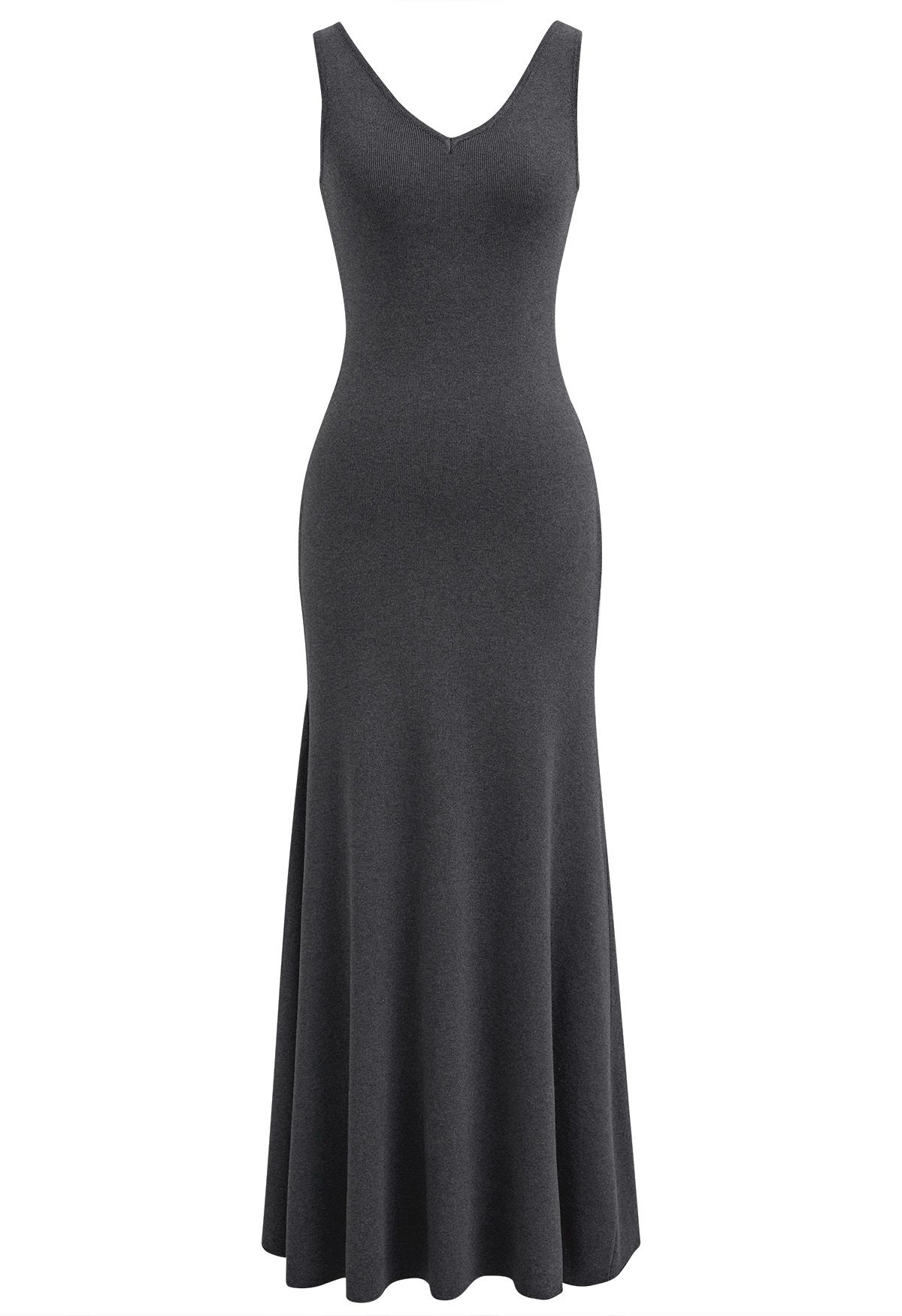 V-Neck Frill Hem Sleeveless Maxi Dress in Smoke