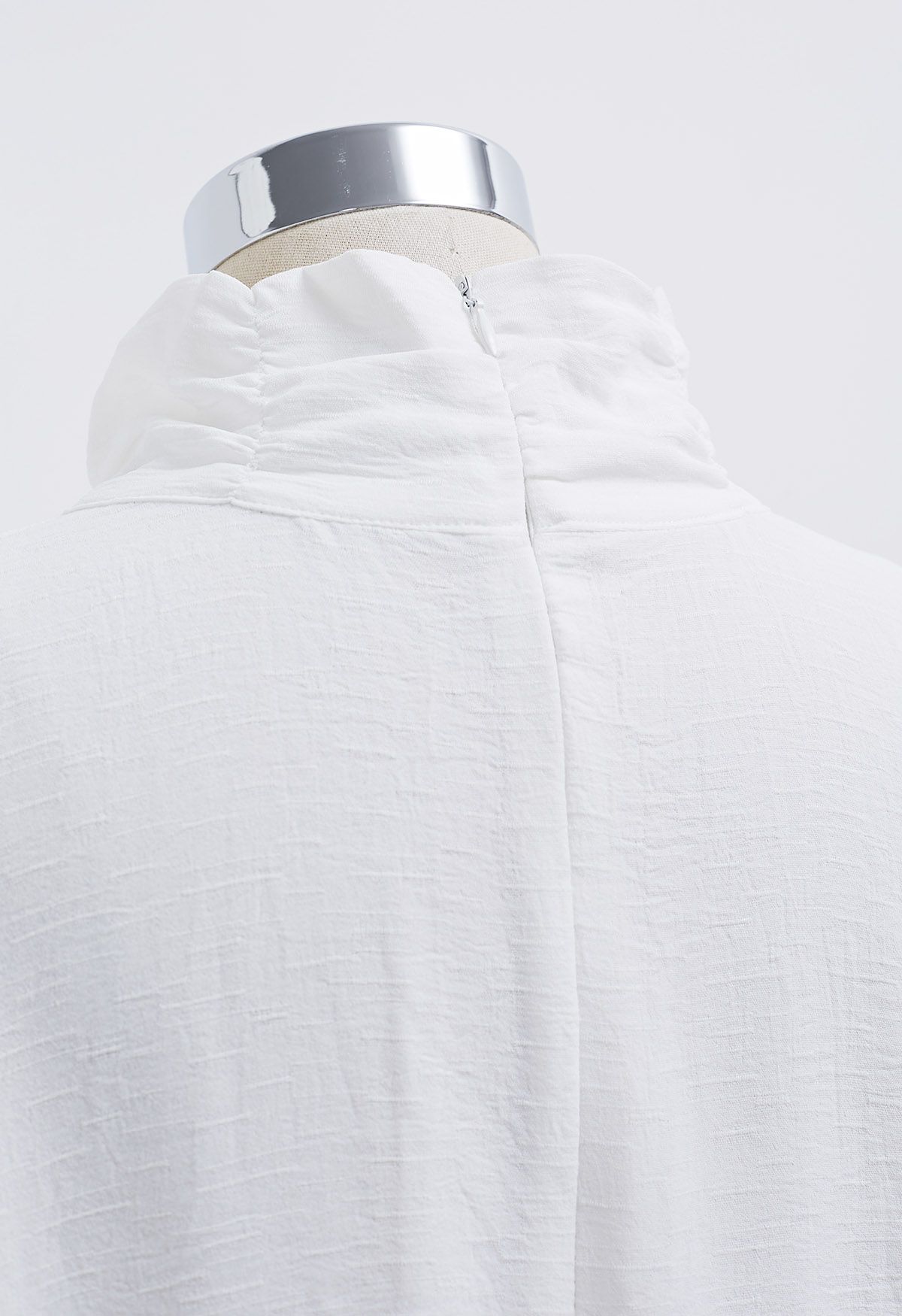 High Neck Puff Sleeve Chiffon Top in White