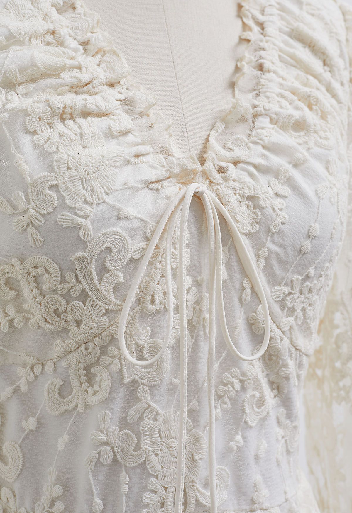 Intricate Embroidered Floral V-Neck Dress