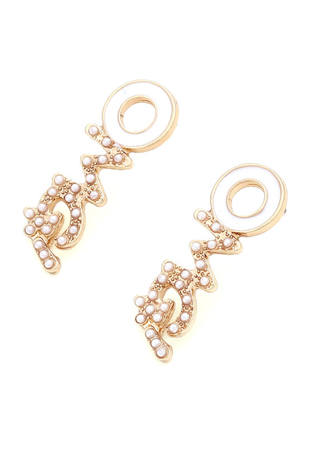 Pearl Inserted Letters Earrings in White