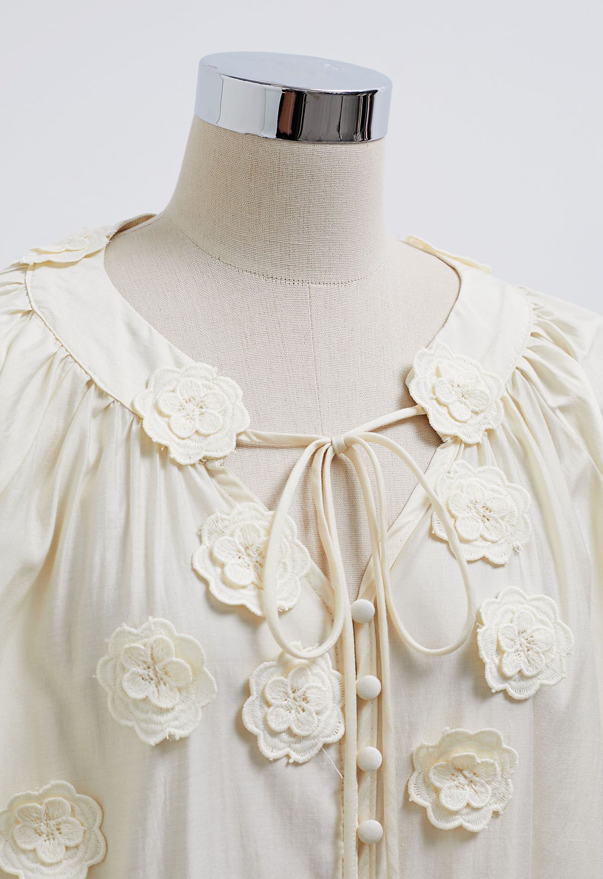 Romantic Blossom 3D Lace Flowers Buttoned Shirt in Light Yellow