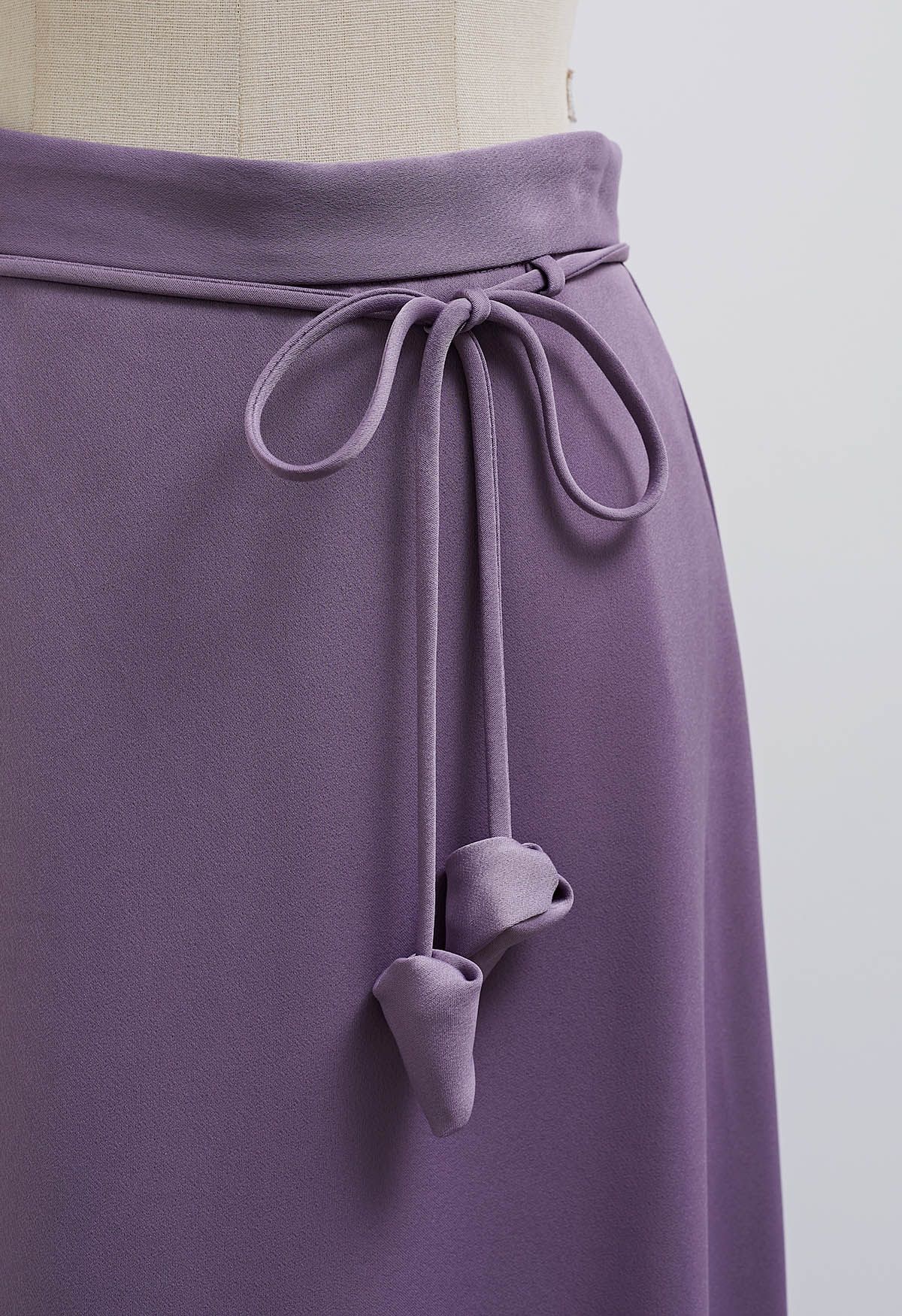 Glam Tie-Waist Midi Skirt in Purple