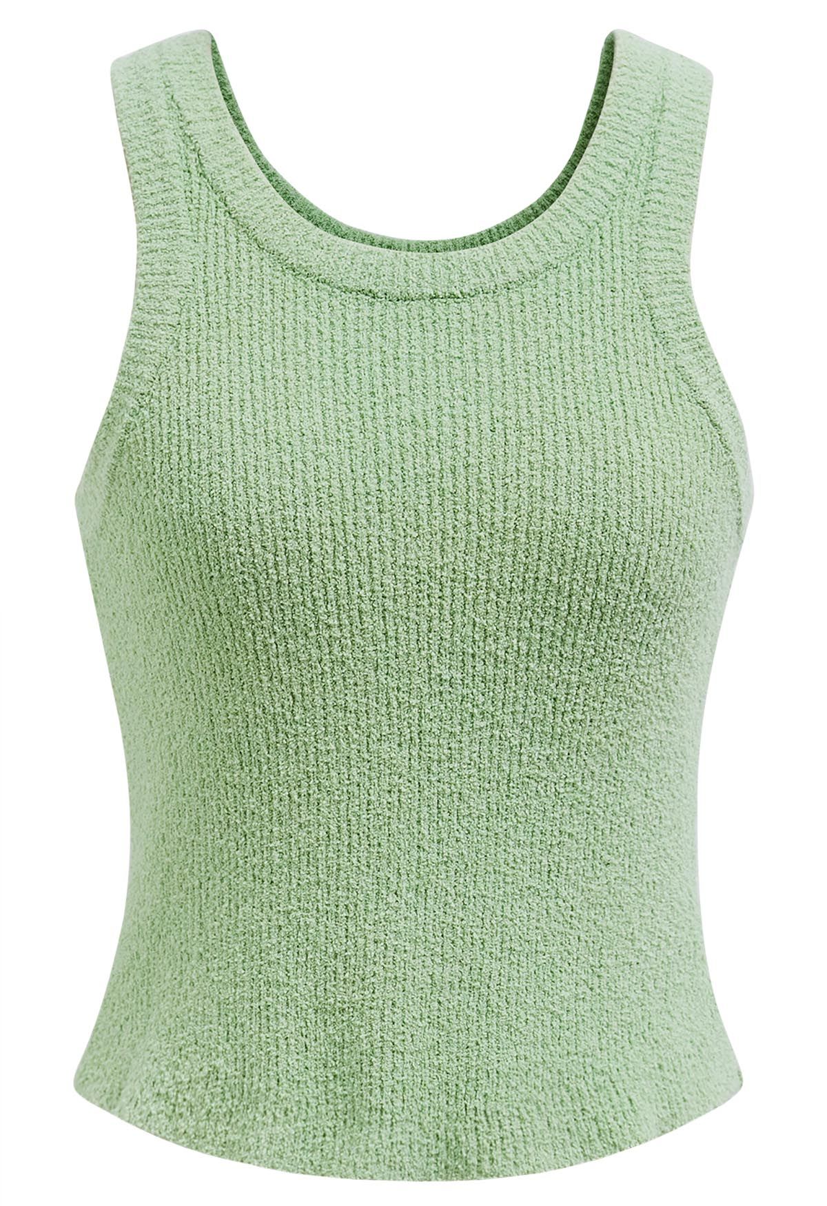 Solid Cropped Knit Tank Top in Pistachio