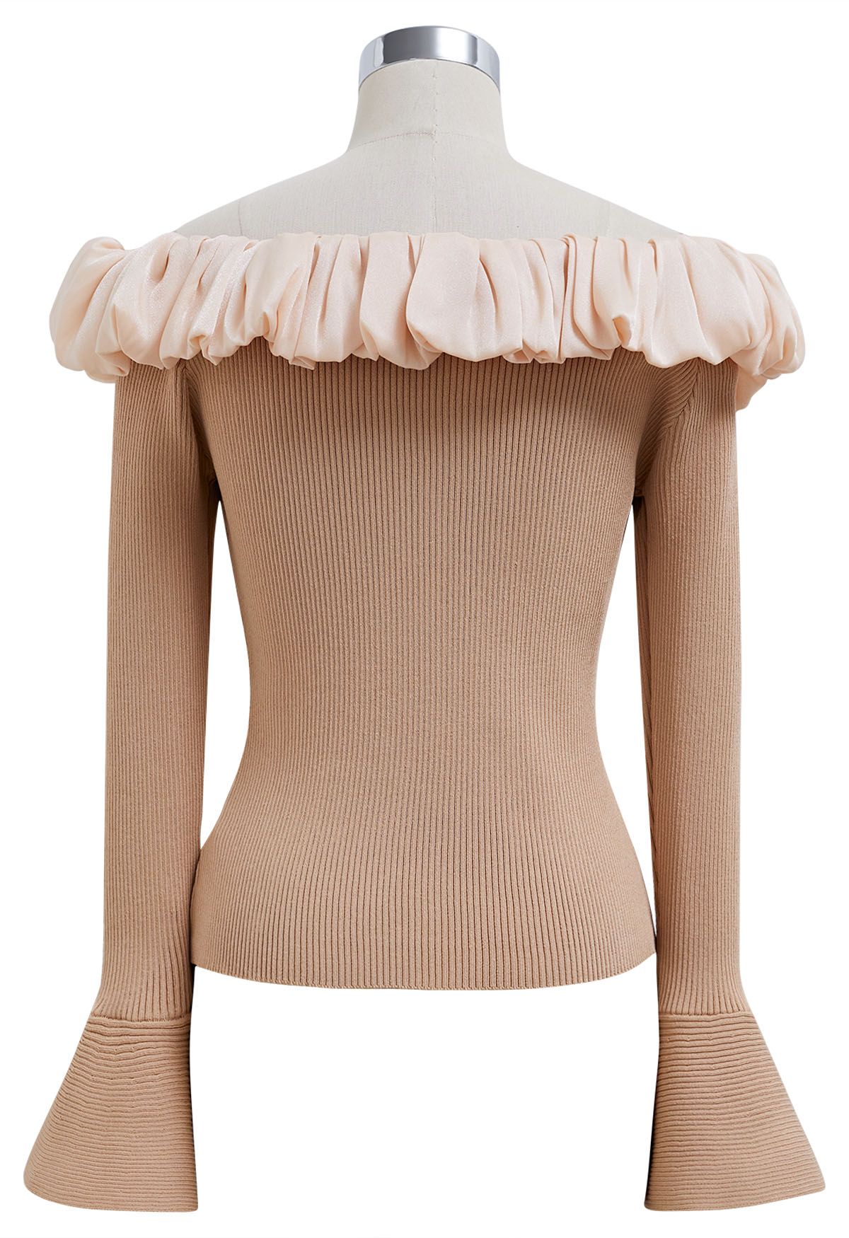 Ruched Organza Flare Cuffs Knit Top in Dusty Pink