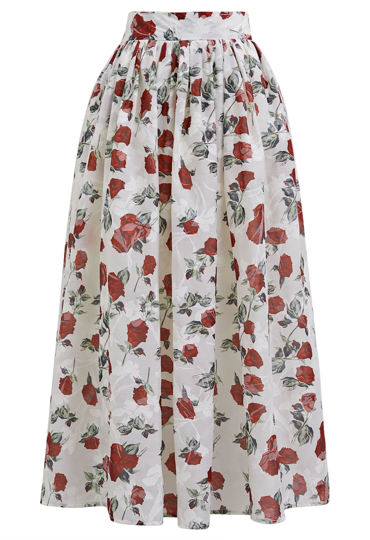 Captivating Red Rose Garden Maxi Skirt