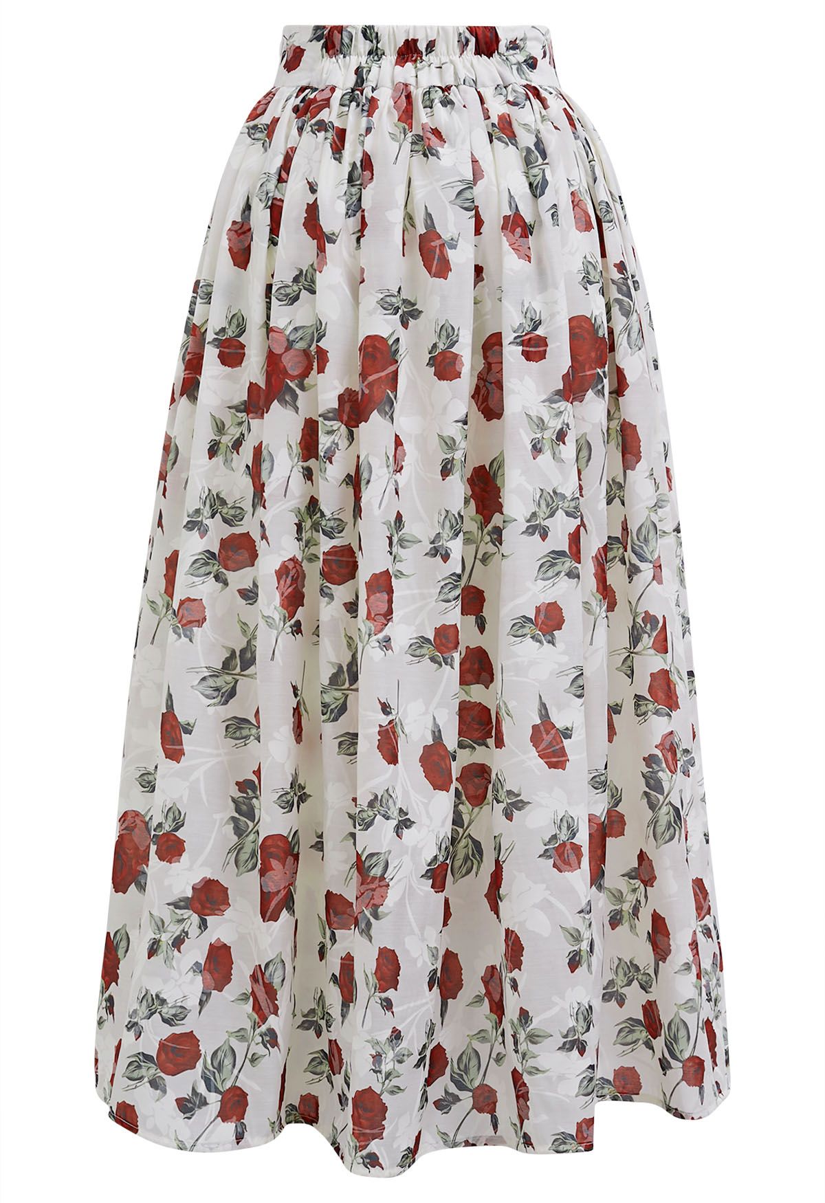Captivating Red Rose Garden Maxi Skirt