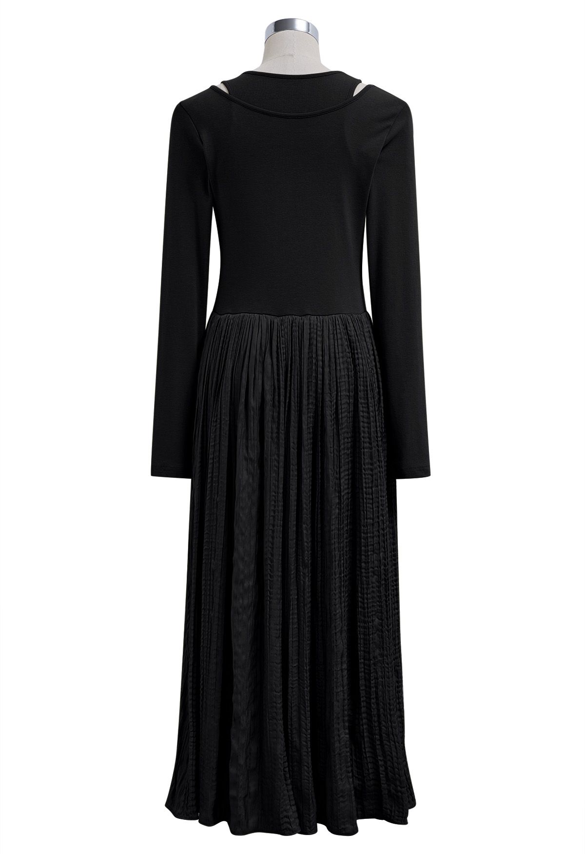 Fake Two-Piece Spliced Midi Dress in Black