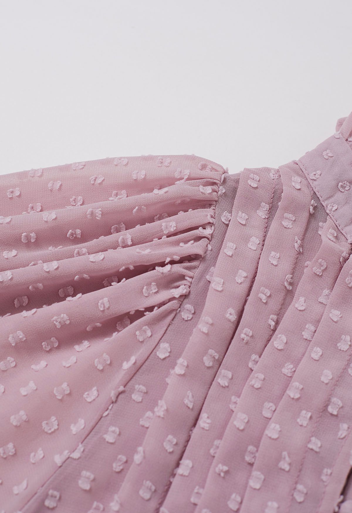 Flock Dot Pintuck Buttoned Dress in Pink