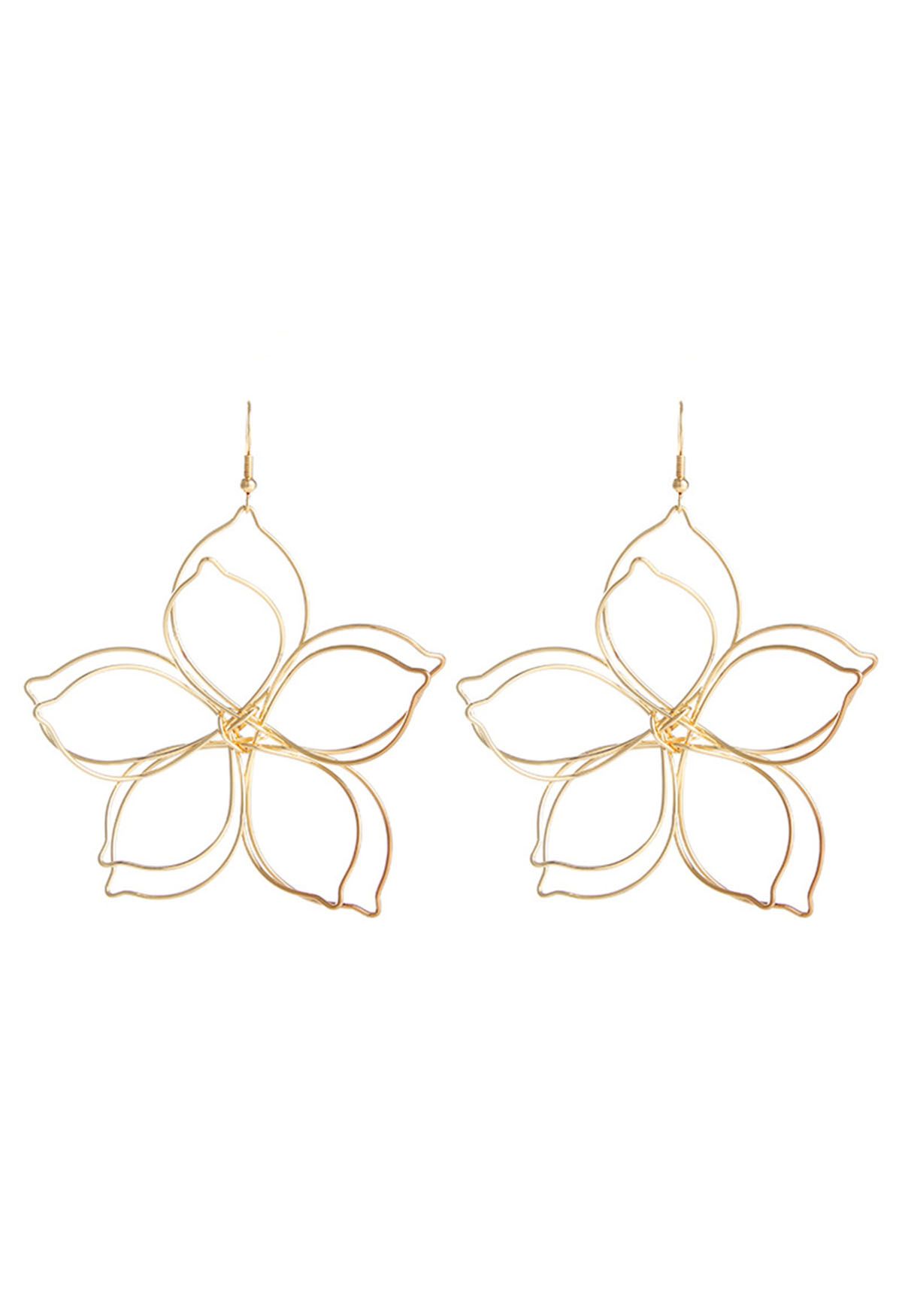 Metal Flower-Shaped Hook Earrings