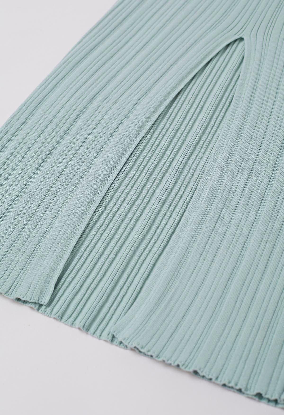 Slit Back Bodycon Sleeveless Knit Maxi Dress in Mint