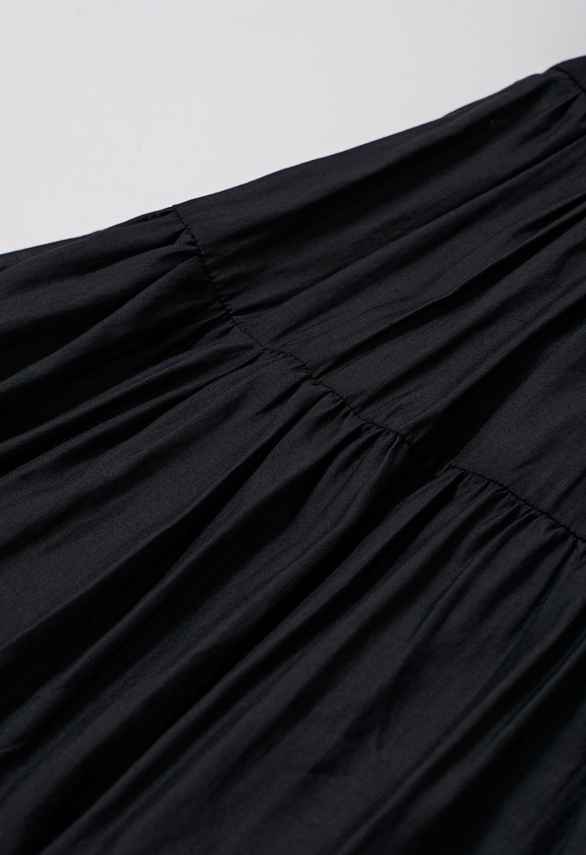 Fringe Detail Tiered Sleeve Mini Dress in Black