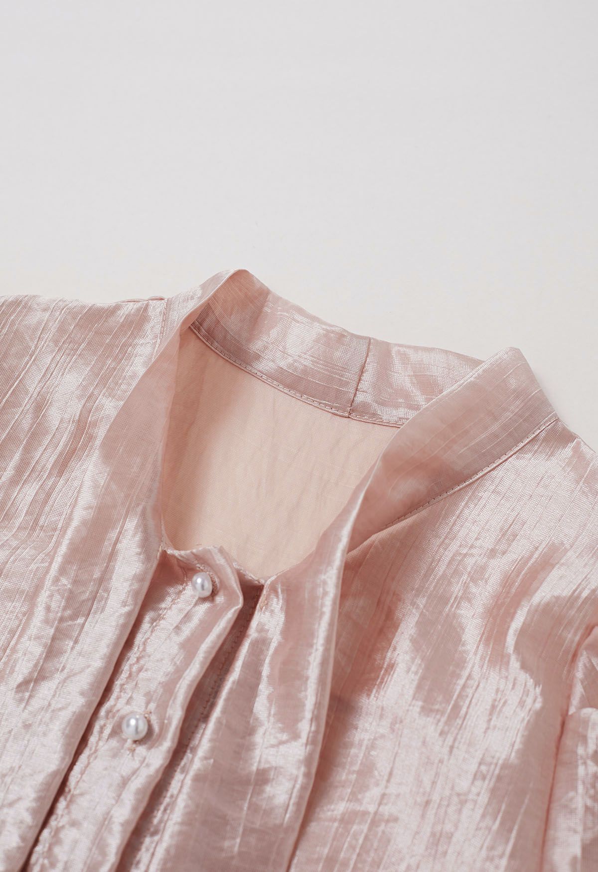 Texture Satin Self-Tie Bowknot Shirt in Coral