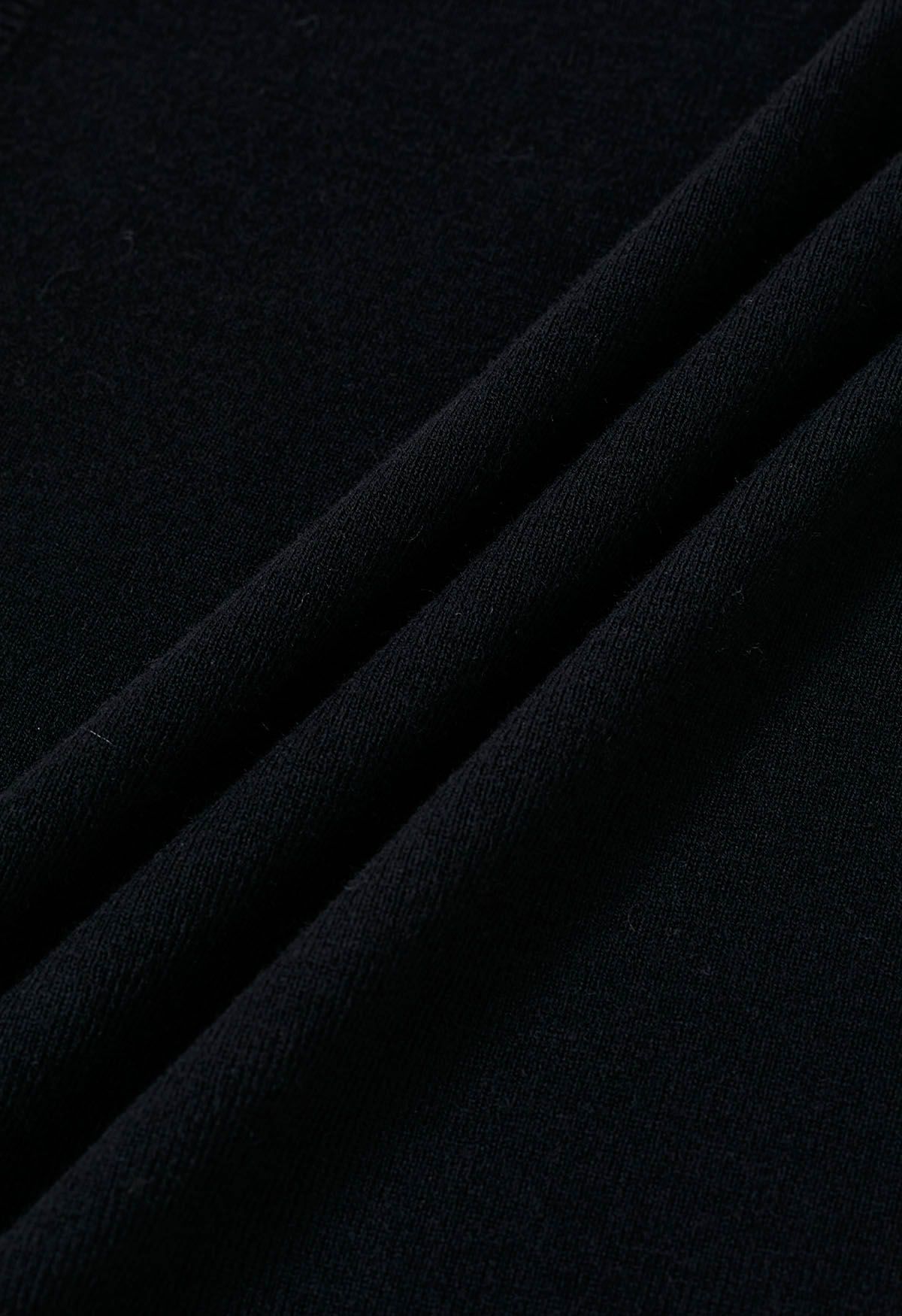 Back Drawstring Waist Mock Neck Knit Top in Black