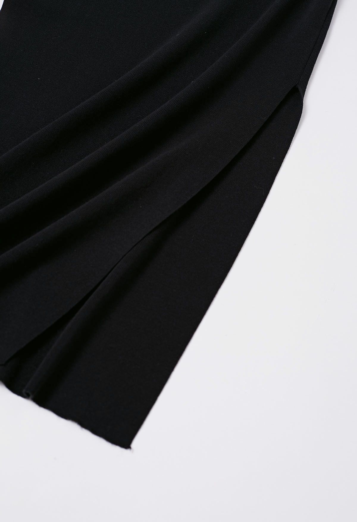 Side Bowknot Neckline Bodycon Knit Dress in Black
