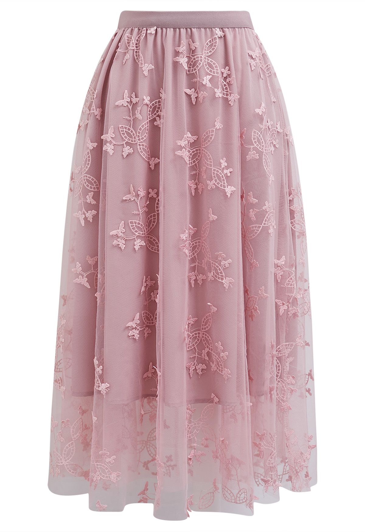 Cutie Butterfly Embroidered Mesh Tulle Midi Skirt