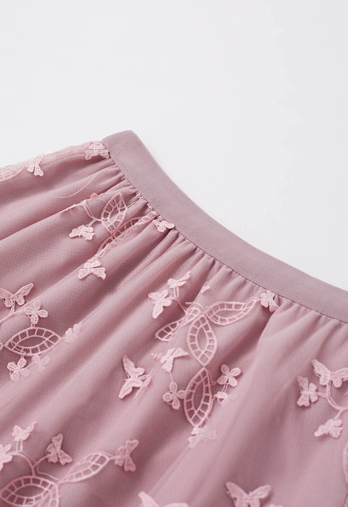 Cutie Butterfly Embroidered Mesh Tulle Midi Skirt