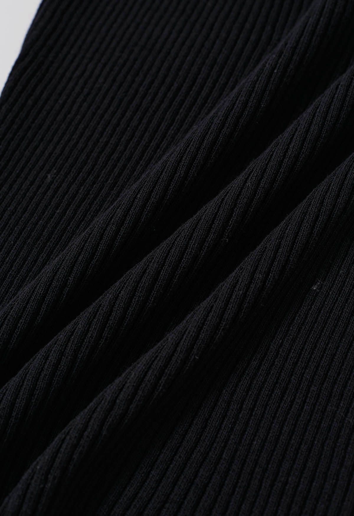 Wooden Bead Decor Halter Knit Top in Black